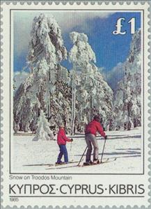 Stamp, Snow on Troodos Mountain, Cyprus,  , Trees, Sport, Tourism, Skiing