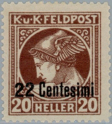Merkur with overprint in Centesimi