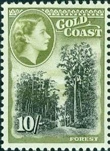 Stamp, African mahogany, Gold Coast,  , Trees, Queens, Plants (Flora)