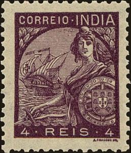 Stamp, Portugal and Galeasse, India, Portuguese,  