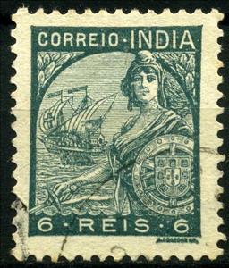 Stamp, Portugal and Galeasse, India, Portuguese,  