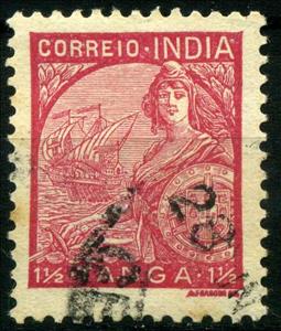 Stamp, Portugal and Galeasse, India, Portuguese,  