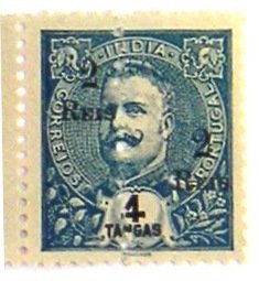 Stamp, Carlos I 2 Halfs Overcharged, India, Portuguese,  