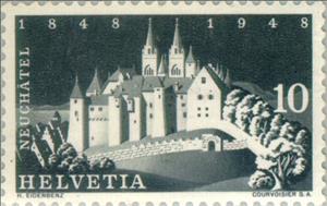Stamp, Neuenburg Castle, Neuchatel, Switzerland,  , Castles