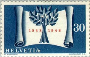 Stamp, Allegory of the Swiss Confederation, Switzerland,  , Documents