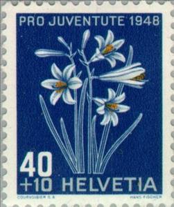 Stamp, St Bruno's Lily (Paradisea liliastrum), Switzerland,  , Flowers, Plants (Flora)