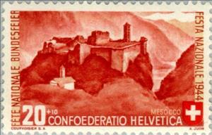 Stamp, Castell in Misox, Switzerland,  , Landscapes, Castles