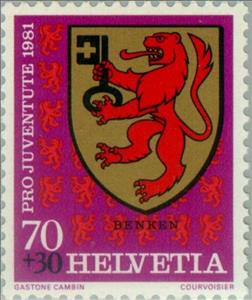 Stamp, Coat of Arms Benken (St. Gallen Canton), Switzerland,  , Keys, Heraldic Animals, Coats of Arms