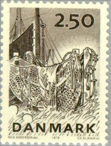 Stamp, Drying Ground, Denmark,  , Ships, Fishery, Fishing-boats