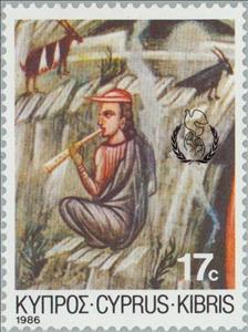 Stamp, Fresco from the church of St. Nicholas Stegis, Cyprus,  , U.N.O., Music, Musical Instruments, Biblical Accounts, Christmas, Frescos, International Years
