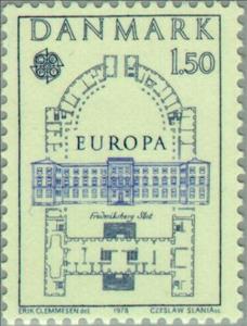 Stamp, Plan & Front Elevation of Frederiksborg Castle, Copenhagen, Denmark,  , Postal Unions, Maps, Monuments, C.E.P.T., Europe, Castles