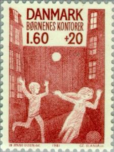 Stamp, Children Playing in Yard, Denmark,  , Children, Children's Play