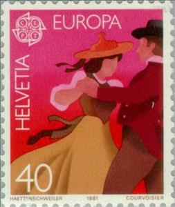 Stamp, Folkloristic Dancing, Switzerland,  , Postal Unions, C.E.P.T., Europe, Folklore, Dance