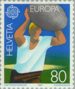 Stamp, Steinstossen, Switzerland,  , Postal Unions, Sport, C.E.P.T., Europe, Folklore
