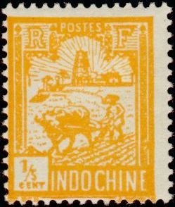 Stamp, Plowman and tower of Confucius, French Indochina,  , Towers, Agriculture
