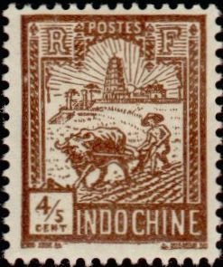 Stamp, Plowman and tower of Confucius, French Indochina,  , Towers, Agriculture