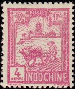 Stamp, Plowman and tower of Confucius, French Indochina,  , Towers, Agriculture