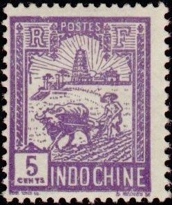 Stamp, Plowman and tower of Confucius, French Indochina,  , Towers, Agriculture