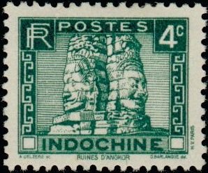 Stamp, Bayon temple, Angkor, French Indochina,  , Sculptures, Temples