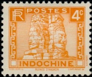 Stamp, Bayon temple, Angkor, French Indochina,  , Sculptures, Temples