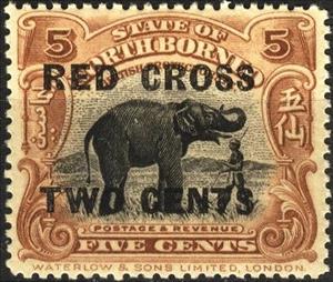 Stamp, Asian Elephant (Elephas maximus) Overprint Red Cross-4cents, North Borneo,  , Mammals, Red Cross and Red Crescent, Elephants, Animals (Fauna)