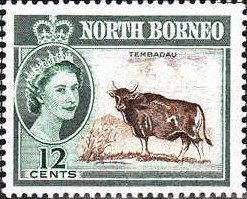 Stamp, Banteng (Bibos banteng) , North Borneo,  , Mammals, Animals (Fauna)