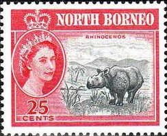 Stamp, Sumatran Rhinoceros (Dicerorhinus sumatrensis), North Borneo,  , Mammals, Rhinoceroses, Animals (Fauna)