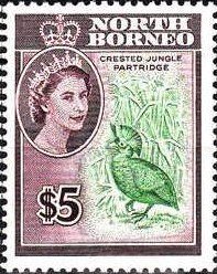 Stamp, Crested Wood Partridge (Rollulus roulroul), North Borneo,  , Animals (Fauna)