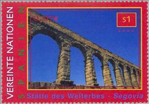 Stamp, Aqueduct Segovia, Spain (World Heritage 1985), UNO Vienna,  , Water works, UNESCO World Heritage Sites, Townscapes / City Views