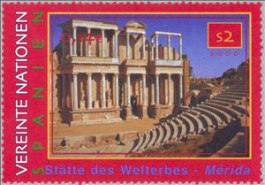 Stamp, Archaeological Ensemble Mérida, Spain (World Heritage 1993), UNO Vienna,  , Theatre, Roman Empire, UNESCO World Heritage Sites