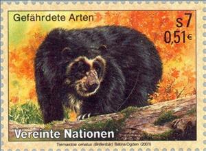 Stamp, Spectacled Bear (Tremarctos ornatus), UNO Vienna,  , Mammals, Bears, Animals (Fauna)