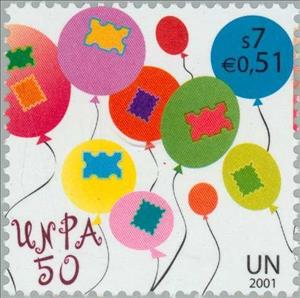 Stamp, Postal service U.N.O., UNO Vienna,  , Postal Services, Air Balloons, Anniversaries and Jubilees