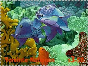 Stamp, Int. Year of the Ocean, UNO Vienna,  , Special Occasions, International Years, Animals (Fauna), Fishes
