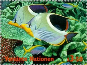 Stamp, Int. Year of the Ocean, UNO Vienna,  , Special Occasions, International Years, Animals (Fauna), Fishes