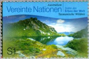 Stamp, Tasmanian Wilderness, Australia (World Heritage 1982), UNO Vienna,  , Landscapes, Mountains, Lakes, National Parks, UNESCO World Heritage Sites