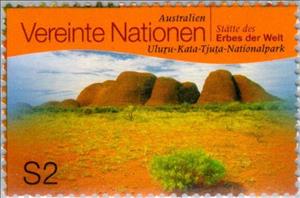 Stamp, Uluru National Park, Australia (World Heritage 1987), UNO Vienna,  , Landscapes, National Parks, Rock, UNESCO World Heritage Sites