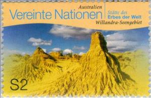 Stamp, Willandra Lakes Region, Australia (World Heritage 1981), UNO Vienna,  , Landscapes, Fossils, National Parks, UNESCO World Heritage Sites