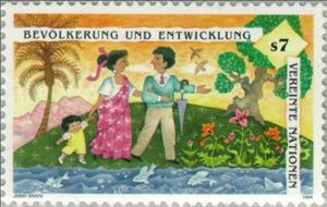 Stamp, Population and development, UNO Vienna,  , Trees, Special Occasions, Plants (Flora)