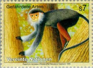 Stamp, Red-shanked Douc (Pygathrix nemaeus), UNO Vienna,  , Mammals, Animals (Fauna)