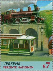 Stamp, Traffic, UNO Vienna,  , Vehicles, Cars, Railways, Trams, Transport
