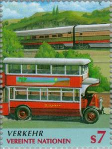 Stamp, Traffic, UNO Vienna,  , Vehicles, Cars, Railways, Omnibuses, Transport