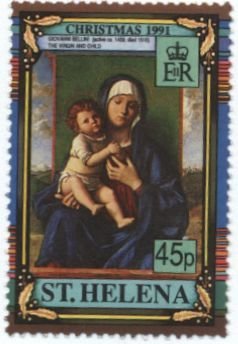 Stamp, Virgin and Child, by Bellini, Saint Helena,  
