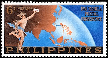 Stamp, Mercury and Globe, Philippines,  , Mythology, Postal Services, Globes, Conferences