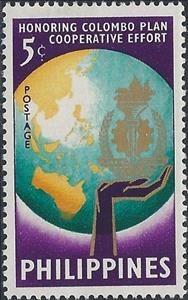 Stamp, Colombo Plan Badge & Globe, Philippines,  , Globes, Hands