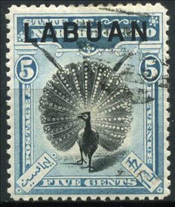 Stamp, Great Argus Pheasant (Argusianus argus), Labuan,  , Birds, Animals (Fauna)