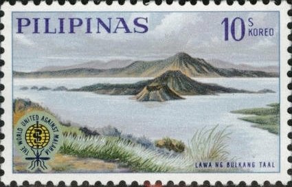 Stamp, un day for the WHO drive to eradicate malaria, Philippines,  , Landscapes, Volcanos, Lakes, Malaria