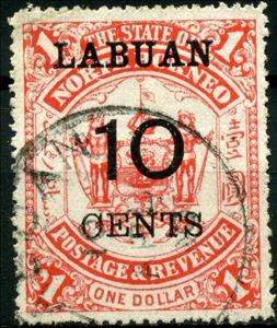 Stamp, 10 cents on 1 Dollar, Labuan,  