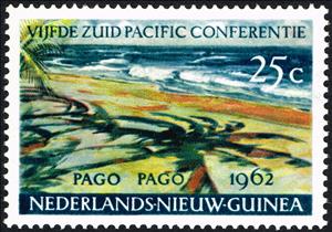 Stamp, Tropical beach, Netherlands New Guinea,  , Landscapes, Conferences, Beaches, Coastal Areas