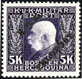 Stamp, Overprint on Bosnia military stamp, Austria,  