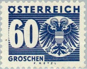 Stamp, Digit & coat of arms, Austria,  , Heraldic Animals, Coats of Arms, Numbers